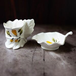 Island Worcester Jamaica leaf pear porcelain china sugar creamer cup bowl VTG